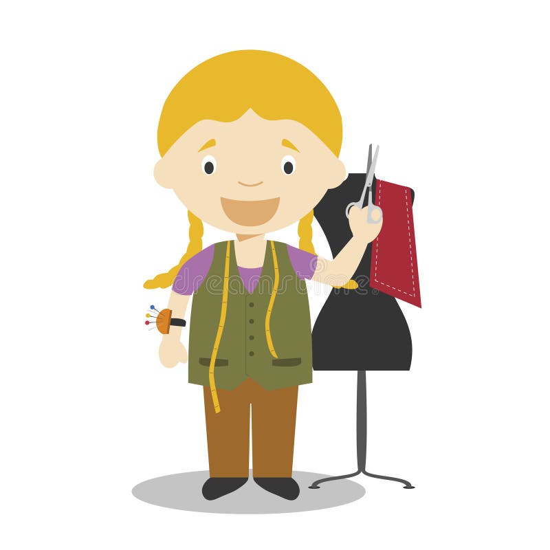 Cute Cartoon Vector Illustration of a Tailor. Women Professions Series  Stock Vector - Illustration of clothes, happy: 134801025