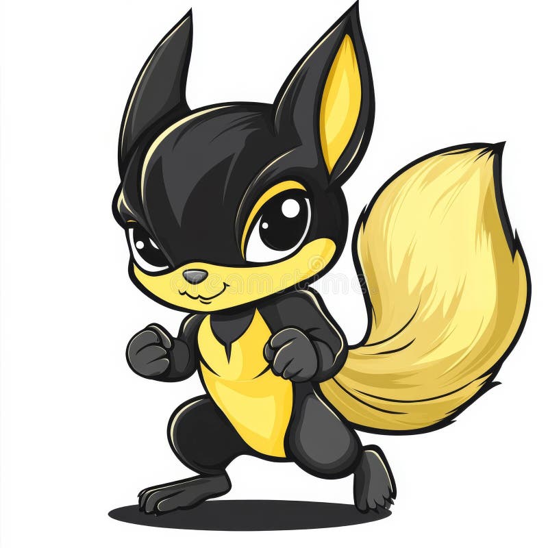 Cute cartoon vector-style black and yellow squirrel superhero on a white background vector illustration