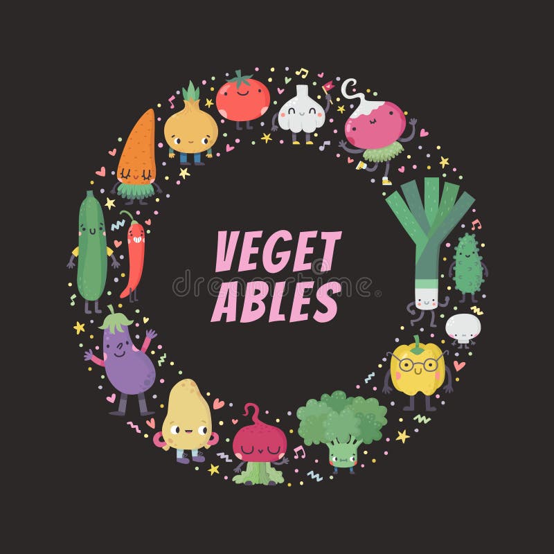 Cute cartoon vegetable circle frame illustration. vector illustration Cute cartoon vegetable circle frame illustration. vector illustration