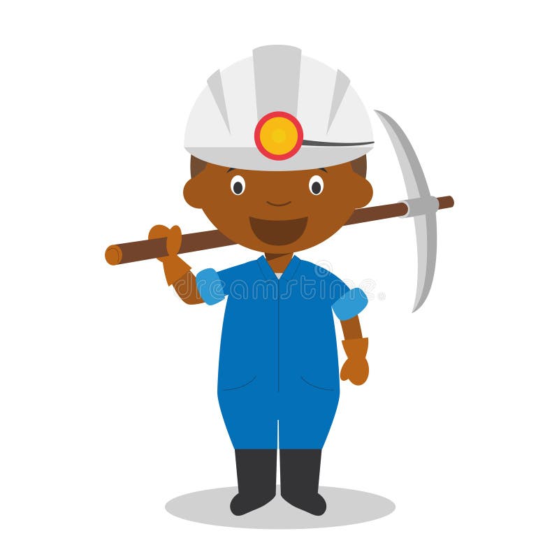 Cute Cartoon Vektorgrafik eines schwarzen oder afrikanischen männlichen Bergarbeiters vektor abbildung