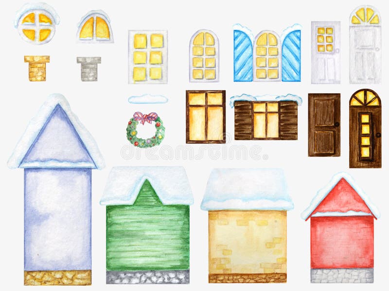 Cute Cartoon Winter House, Windows, Doors, Christmas Decorations Constructor on White Background. Elements Set Perfect Stock Photo - Image of elements, home: 158523816 Cute Cartoon Winter House, Windows, Doors, Christmas Decorations Constructor on White Background. Elements Set Perfect Stock Photo - Image of elements, home: 158523816