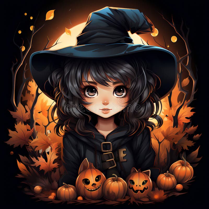 Cute Cartoon Witch Girl Template For A Greeting Card For Halloween Stock Illustration