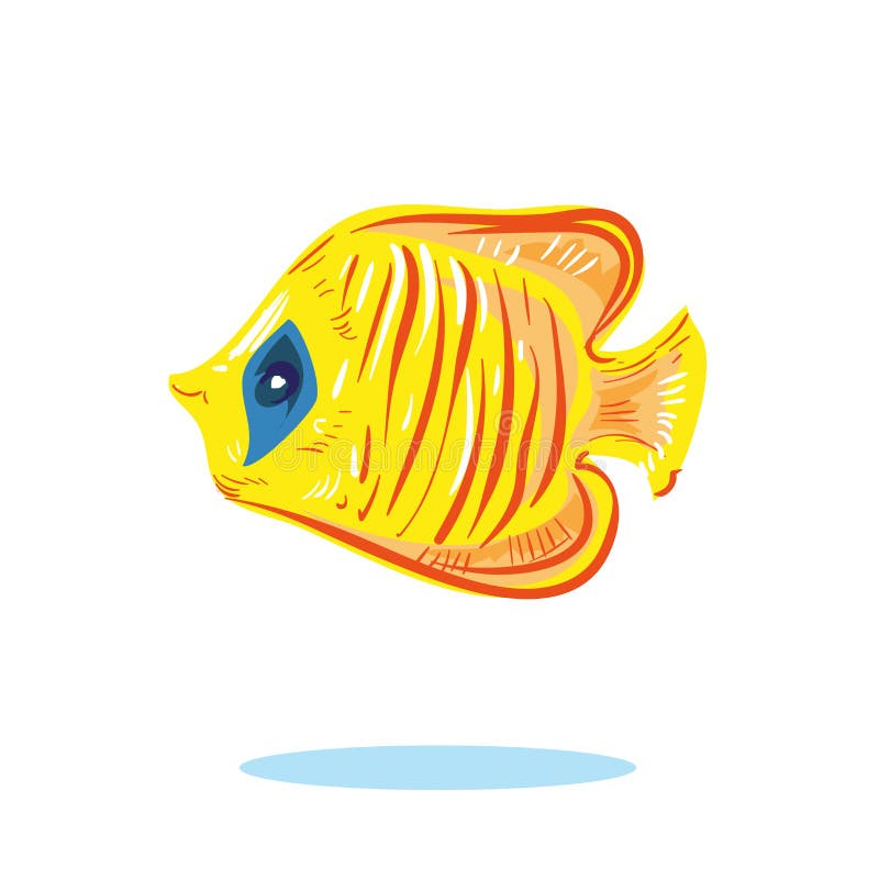 Cute Cartoon Yellow Fish Character Hand Drawn Vector