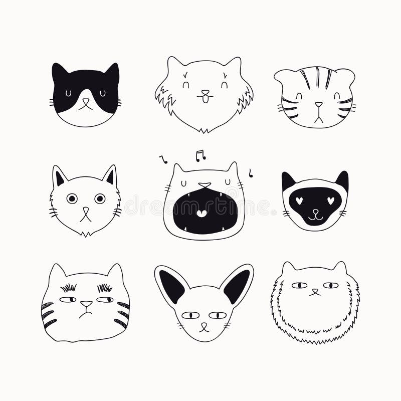 Funny Doodle Cat Icons Seamless Pattern Stock Vector (Royalty Free