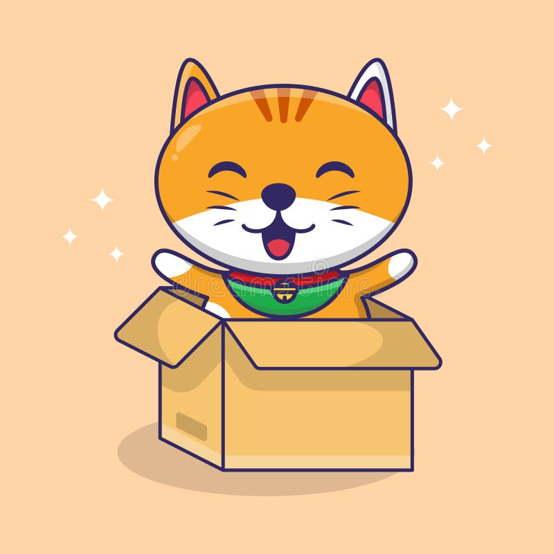 Cute Cat In The Box Cartoon, Funny Cat Play With Box, Cat Cartoon  Illustration Vector Stock Vector - Illustration Of Animal, Drawing:  218167704