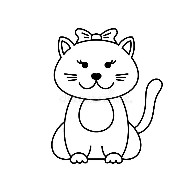Cute Cat, Cartoon Linear Art, Animal Sketch. Vector Illustration of Little  Smile Kitten, Black Outline Style, Isolated on White Stock Vector -  Illustration of book, children: 141277774