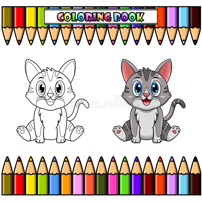 Cute Cat Cartoon Sitting for Coloring Stock Vector - Illustration of
