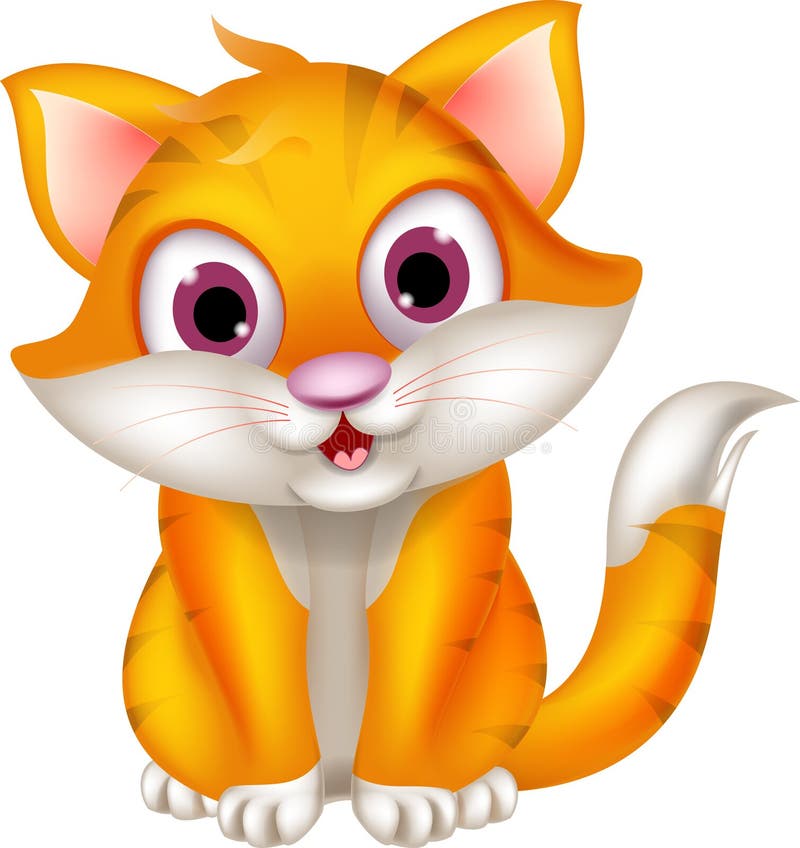 Cute cat cartoon sitting stock illustration. Illustration of pink