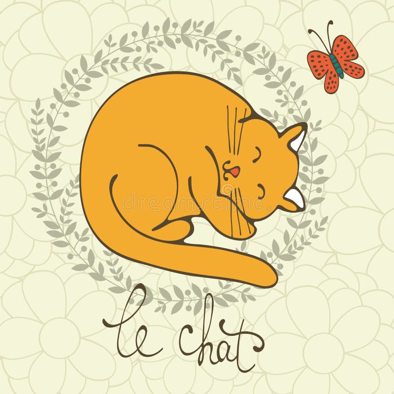 Cute Cat Character Illustration with French Lettering of Cat Word , Le Chat  Means Cat in French Stock Vector - Illustration of cats, beauty: 67971653