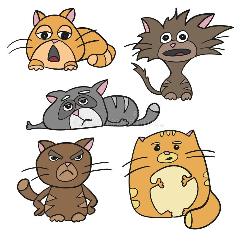 Set Of Black Cat Emoji Crazy Kitten With Different Emotions Angry