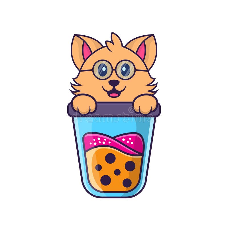 Cute Cat Drinking Boba Milk Tea Stock Vector - Illustration of sweet, pearls: 243873438