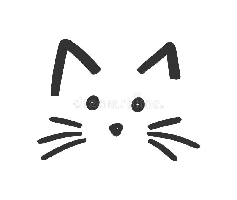 Abstract, black and white cat face icon/sticker. Isolated on white