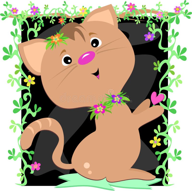 Cute Cat in Frame of Vines vector illustration