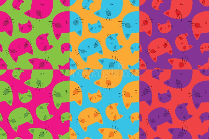 Cute Cat Head Neon Color Seamless Pattern Vector Design vector illustration