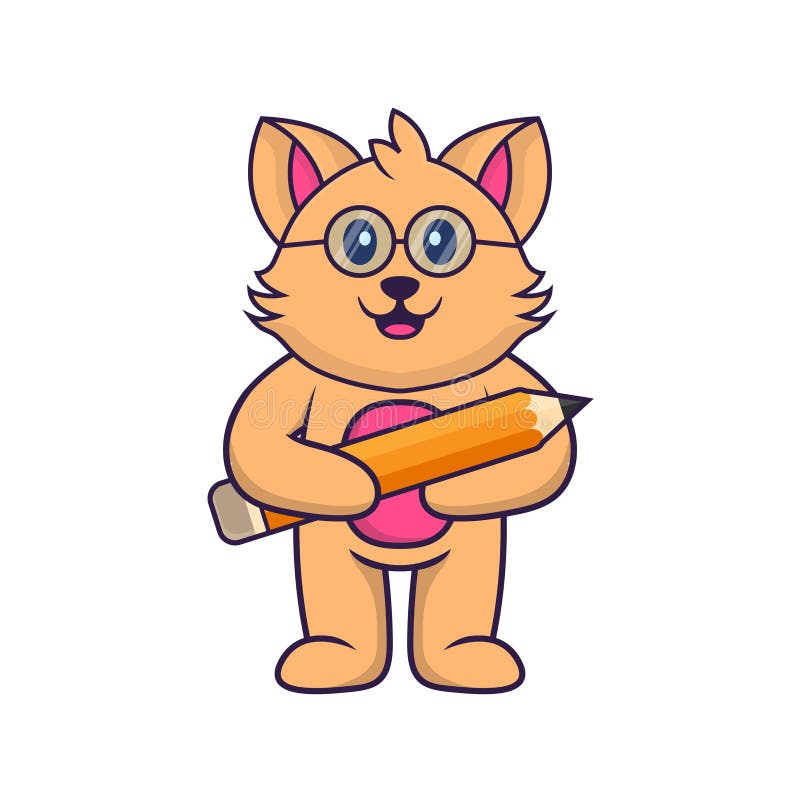 Cute cat holding a pencil stock vector. Illustration of isolated