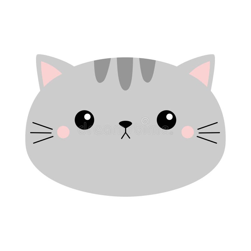 Cute Cat Icon. Gray Kitten Face Head Silhouette. Funny Kawaii