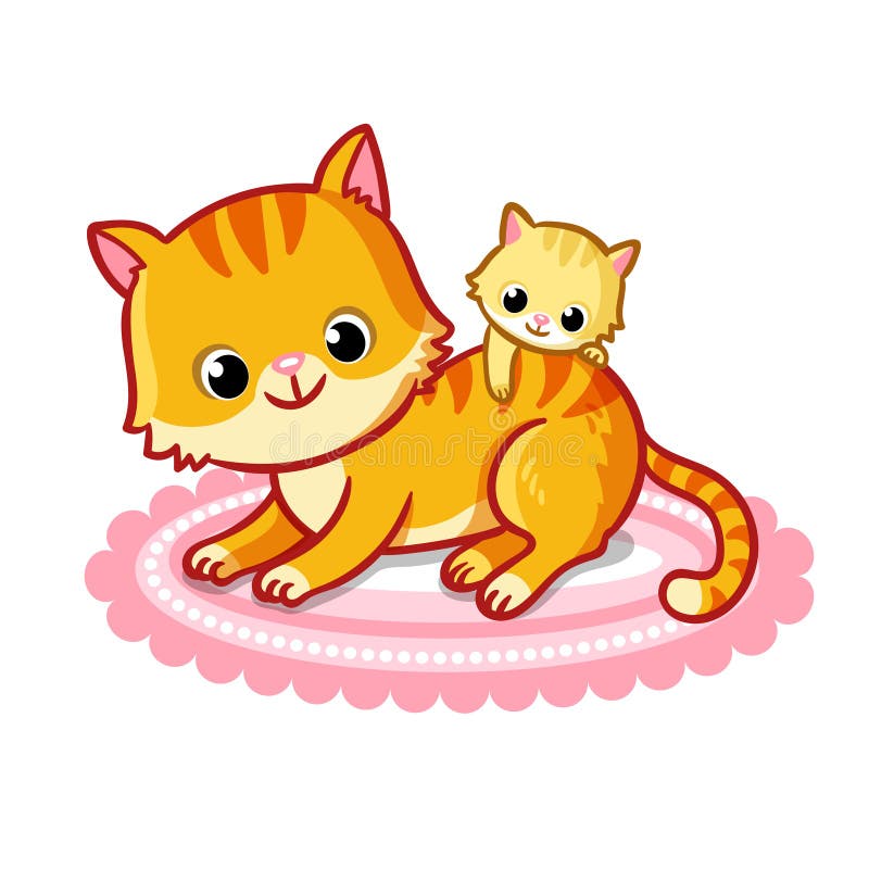 Cute Cat with a Kitten on a White Background. Vector Illustration with Pets  Stock Illustration - Illustration of baby, playful: 182546534
