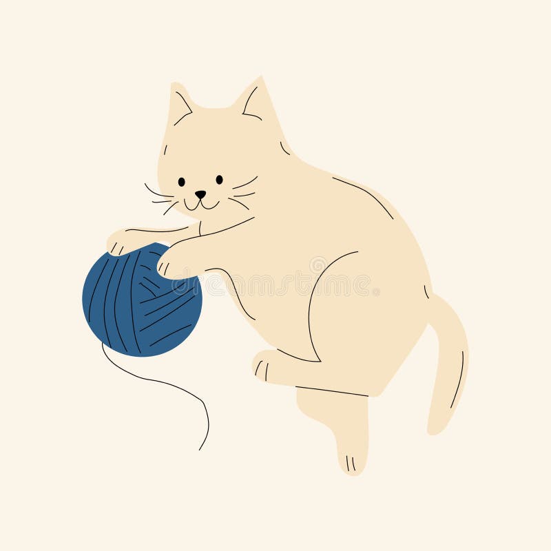 Cute Cat with Knitting and Balls of Yarn. Vector Stock Vector