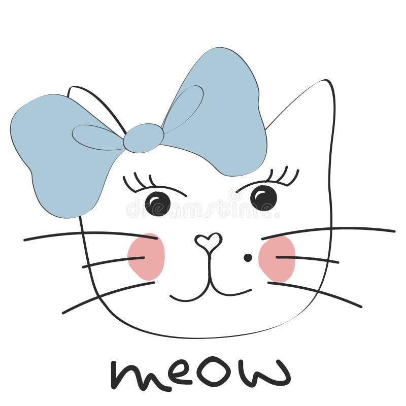 Cute cat. Little kitty , bow. Meow slogan