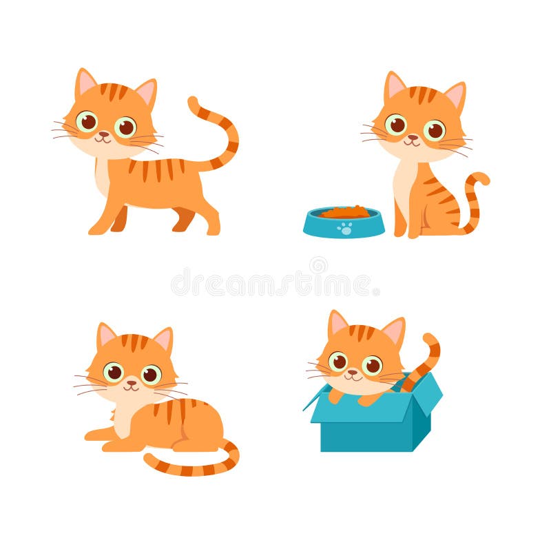 Gymnastics and Health. Set Cartoon Funny Cats Icons Doing Yoga