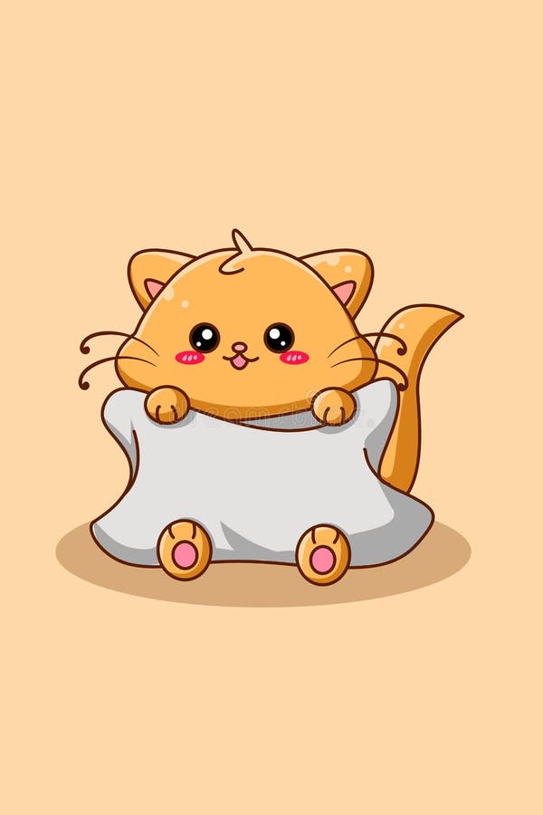 Cute Cat with Pillow Animal Cartoon Illustration Stock Vector -  Illustration of shirt, design: 243893285