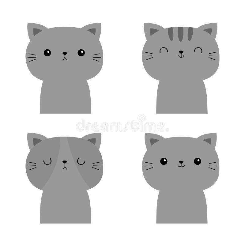 Cute Cat Icon. Gray Kitten Face Head Silhouette. Funny Kawaii