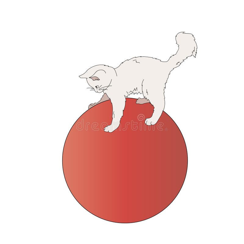Cute Cat Sitting on a Red Ball. Vector Isolated Image Stock