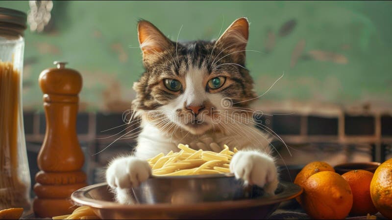 Roztomilý mačka špagety cestoviny rozkošný.