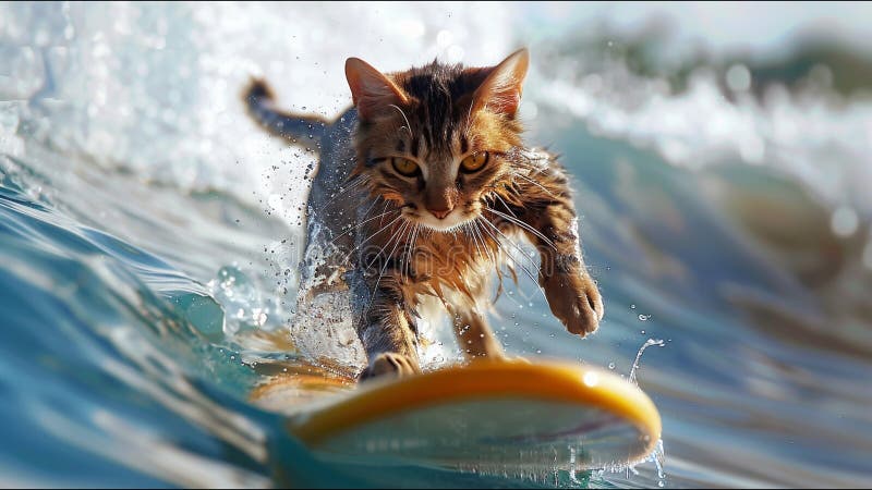 Roztomilý mačka surfovanie cestoviny rozkošný.