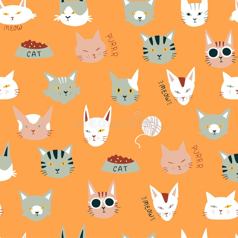Cute Cats Colorful Seamless Pattern Vector Illustration Stock Vector ...