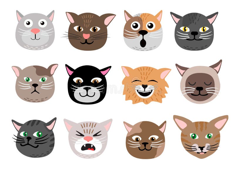 Cute icon deformed illustration set of like cat - Stock