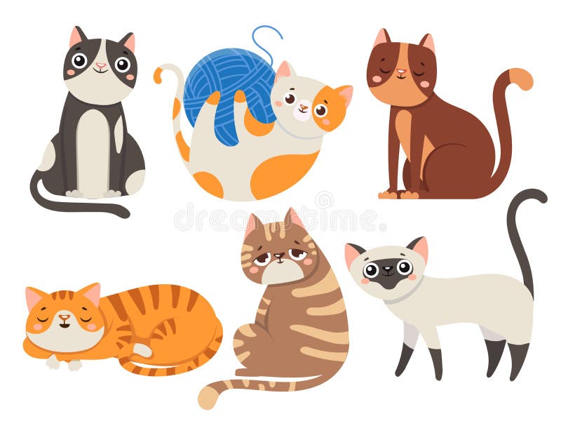 Set Of Cute Cartoon Cat Icons Isolated Stock Vector by