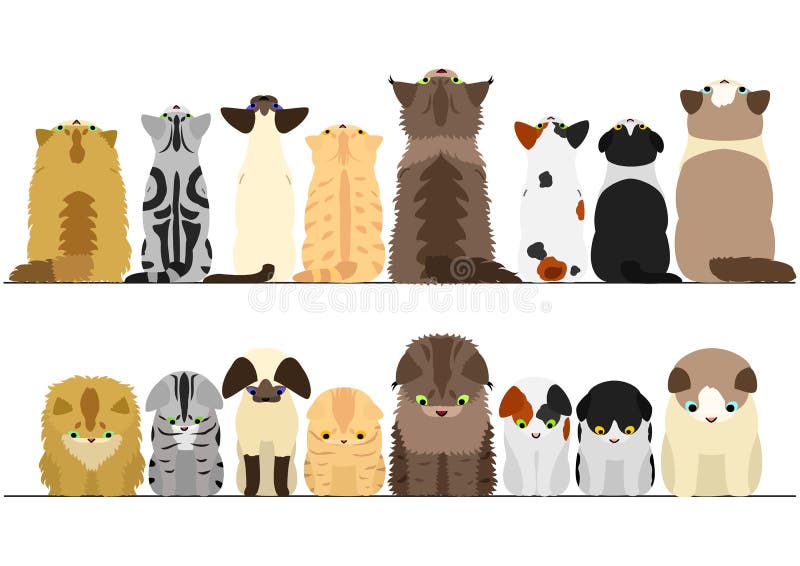 Cute cats looking up and down border set stock illustration Cute cats looking up and down border set stock illustration