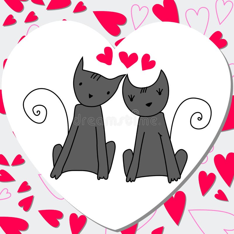 Two Black Cat Head Couple Family Icon. Red Heart Set. Cute Funny Cartoon  Character. Valentines Day Love Text Greeting Card Stock Vector -  Illustration of child, design: 86362629