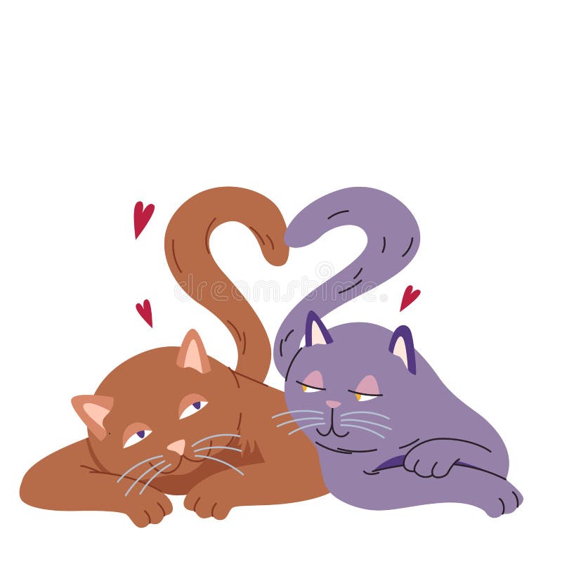 Silhouette of Two Cats with Tails Intertwined in Heart Shape