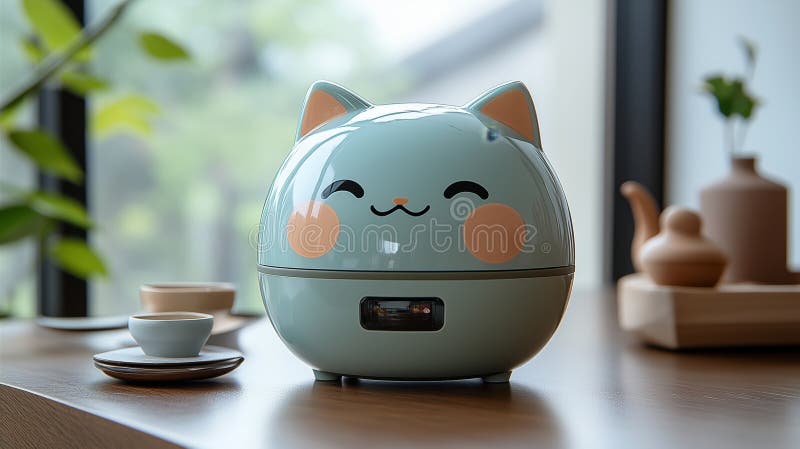 Cute CatThated Gadget med bildskärm. Cute CatThated Gadget med Display och Cheerful Face Expression AI genererad