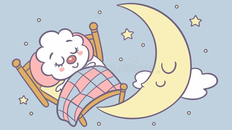 A cute character sleeping on a crescent moon with a blanket. vector design Generative AI vector illustration
