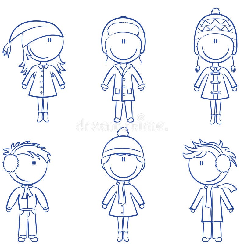 Cute cheerful kids in winter clothes