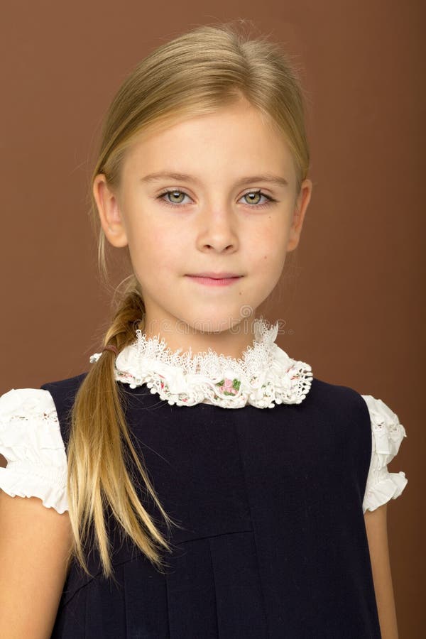 Cute Cheerful Schoolgirl in Uniform Stock Image - Image of caucasian ...