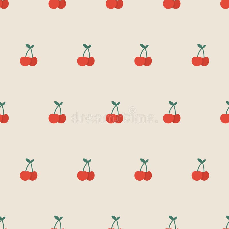 Cute Cherries. Seamless Pattern. Res Summer Cherries Stock Vector
