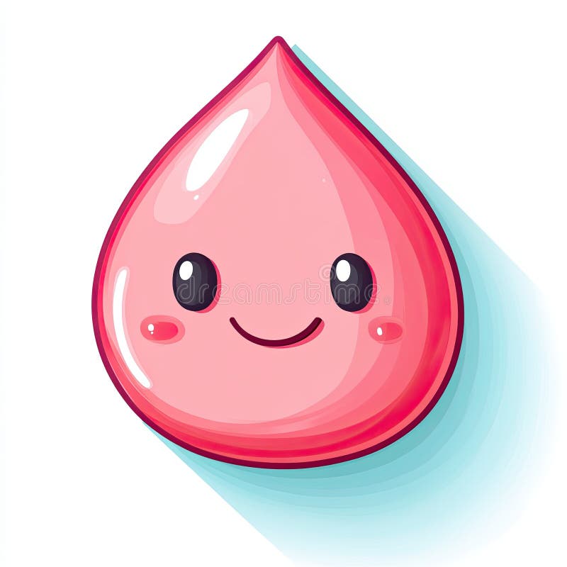 Cute chibi emoji des lächelnden rosa Tropfens mit fröhlichem Ausdruck stock abbildung