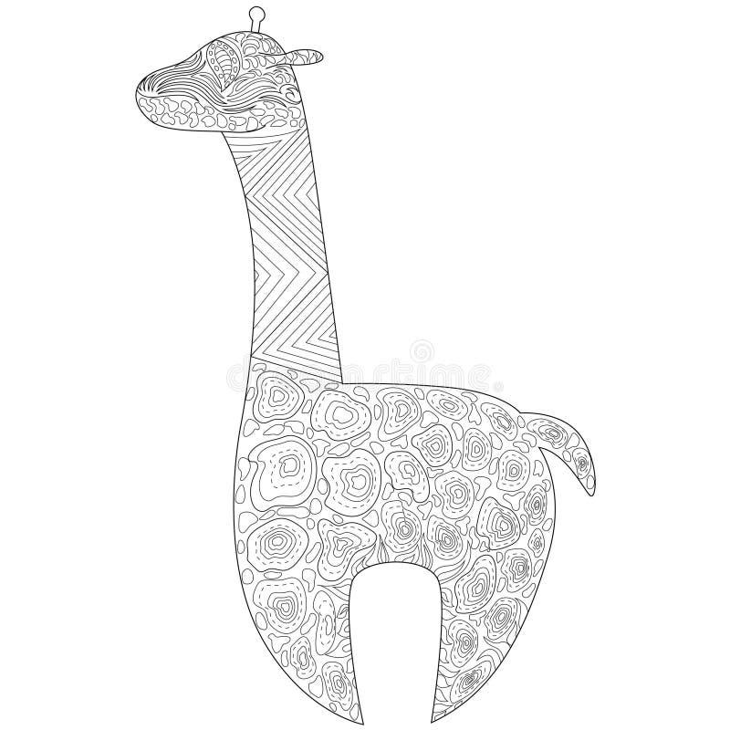Cute Chibi Giraffe Line Art Black and white-konturillustration av en söt chibi giraffe med komplicerade abstrakta mönster. stock illustrationer