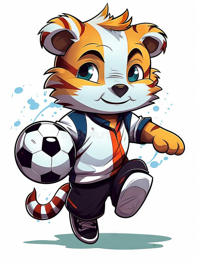 Chibi tiger playing soccer stock illustration. Illustration of ...