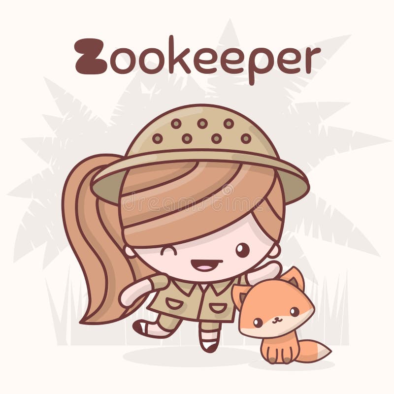Cute Chibi Kawaii Characters. Alphabet Professions. Letter Z - Zookeep ... Girl Cartoon Zoo Keeper