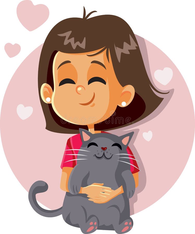 Happy Girl Holding A Cat Vector Cartoon Stock Vector Illustration Of Cheerful Friendship