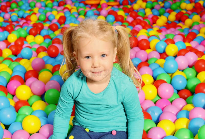 Cute Child Playing in Ball Pit Stock Image Image of equipment