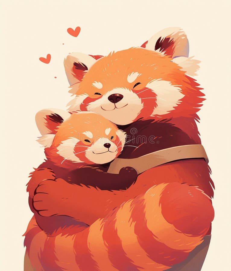Cute Children S Illustration of a Red Panda in an Apron Hugging Her