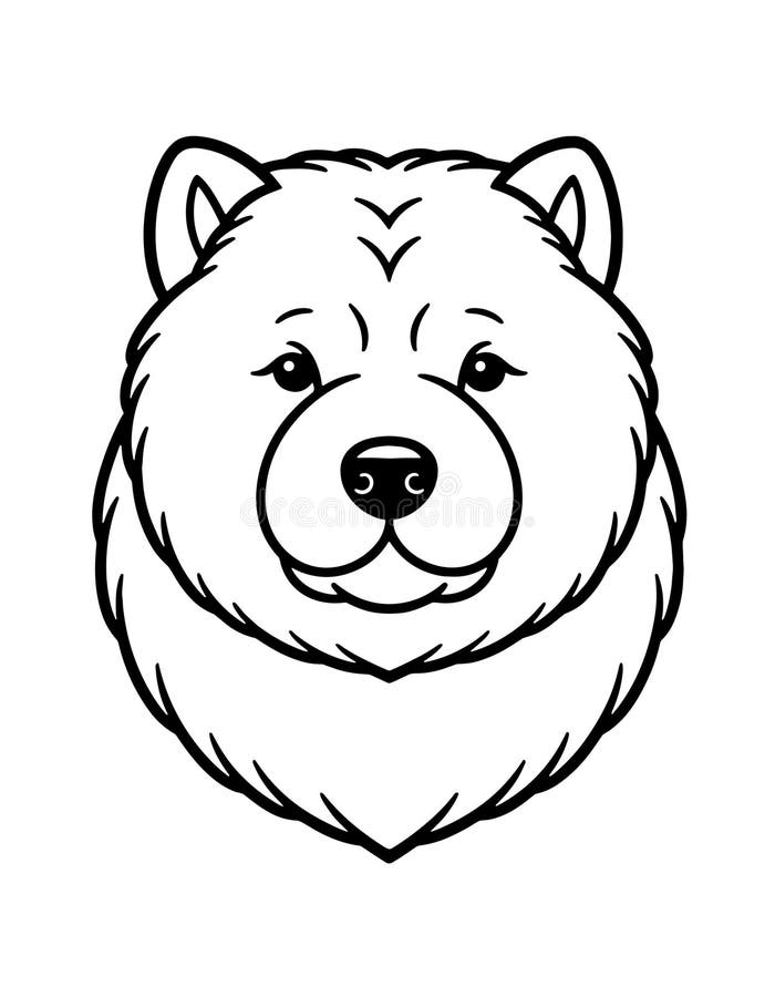 Cute Chow Chow Dog Face Portrait Simple Line Art vektor illustrationer