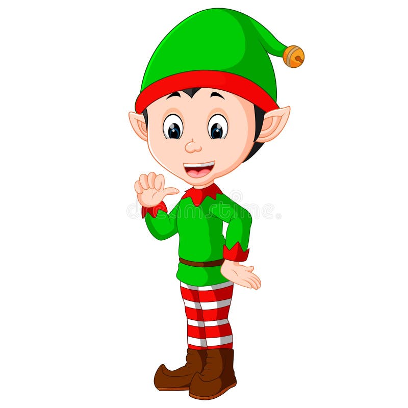 Cute Christmas Elf Cartoon Presenting Stock Vector - Illustration of ...