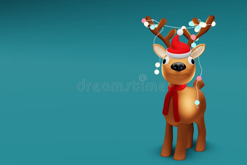 Cute Christmas Reindeer Figurine with Colorful Lights. 3D Render Stock